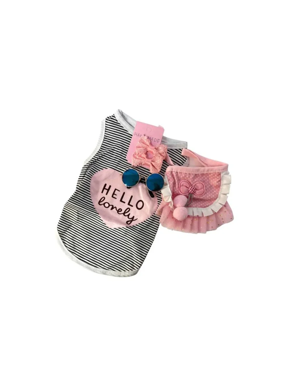 Hello Lovely Dog Outfit Set | Shirt, Skirt & Sunglasses